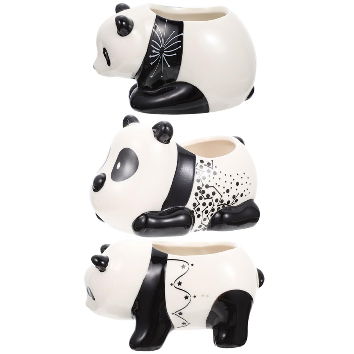 Pots en céramique panda sur un appui de fenêtre pour décorer votre bureau