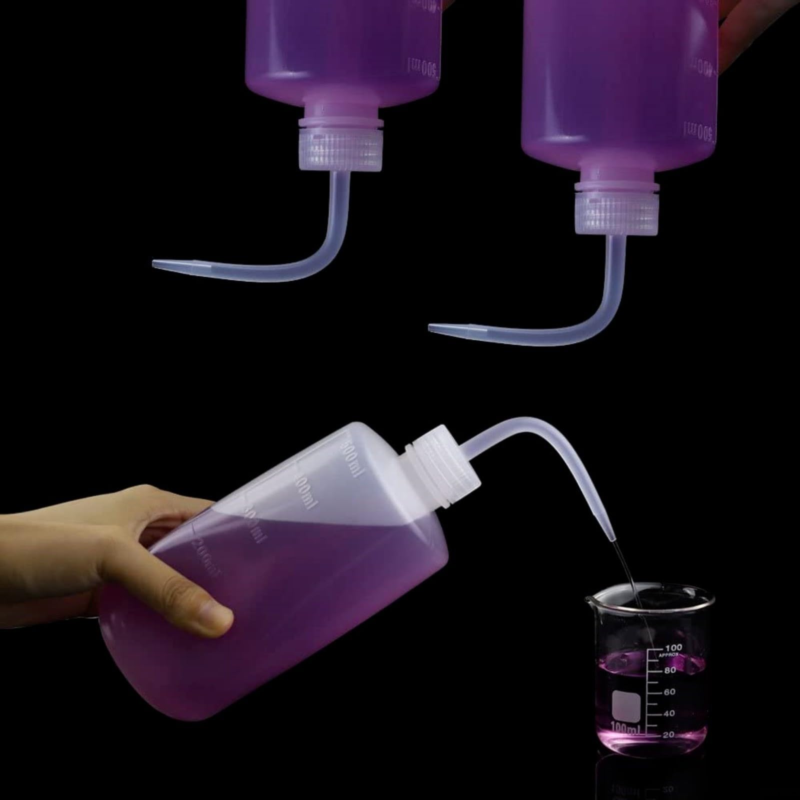 6 bottiglie di sicurezza in plastica da 500 ml, bottiglia da spremere con punta inclinata per un flusso uniforme, bottiglia flessibile per conservare acetone, utensili da lavaggio