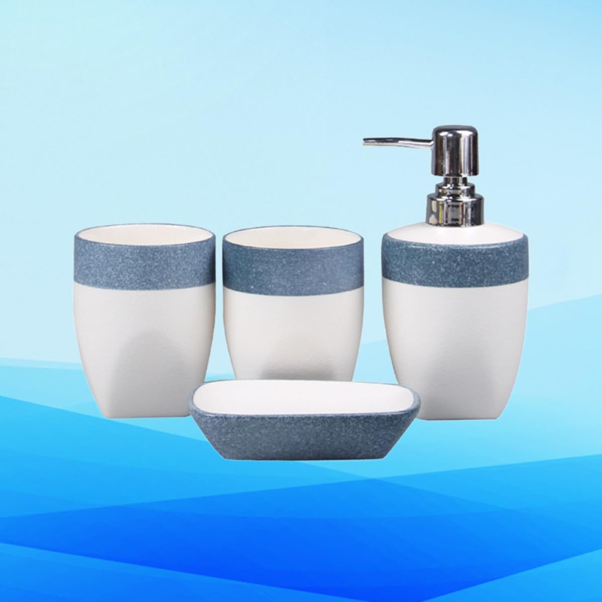 Mipcase 1juego Cerámica de Baño Set de Vaso para Cepillo de Dientes Soporte de Jabón Bandeja Color Azul Set de Accesorios para Cuarto de Baño Creativo y Práctico