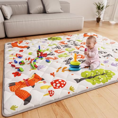 Image of ieBabay Baby Play Mat 71" X 59" Playpen Mat Upgraded Thicken Baby Floor Play Mat Non-Slip Cushioned Crawling Mat Waterproof Activity Playmats for Babies Toddlers Infants (71X59, Letter Fox)