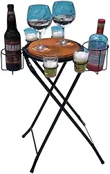 Mesinha Petisqueira Dobrável com Porta Bebidas e Tampo de Madeira – Piscina, Praia e Churrasco