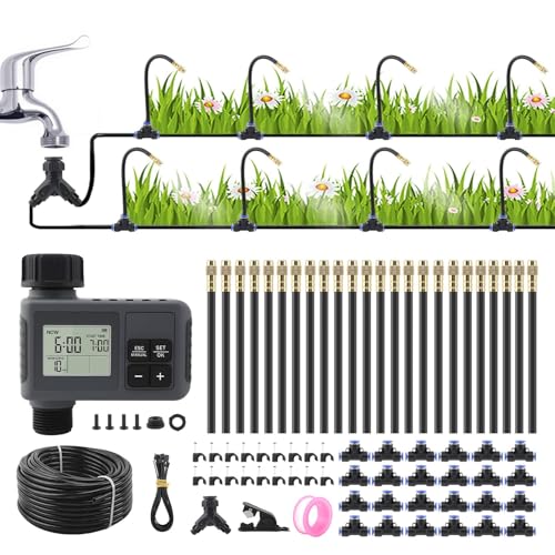 Système d'irrigation goutte à goutte 30m flexible avec minuterie eau automatique pour pelouse