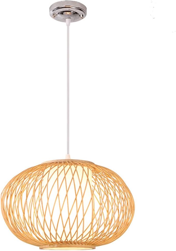 MODEBHD Hedendaagse Globe Drum Kroonluchter, Retro Bamboe Lantaarn Hanglamp, Modernisme Plafond Hanger Kroonluchter Armatuur Met Binnenkap, Voor Woonkamer, Eetkamer (Geen Lamp)