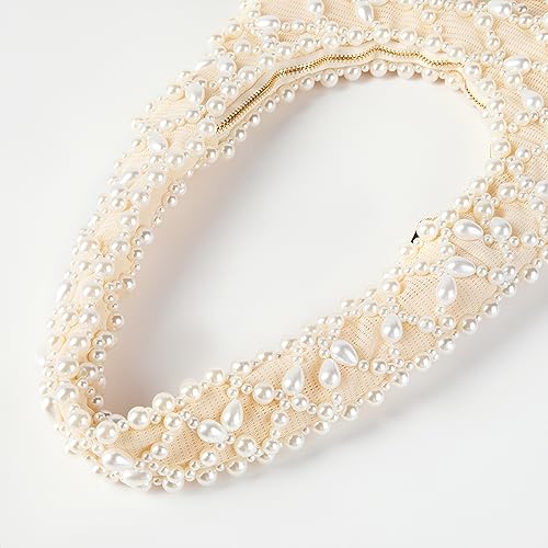 Image of Women Artisanal Acrylic Pearl Clutch Exquisite Beads and Fabric Woven Shoulder Bag Evening Satchal for Wedding Party (L)