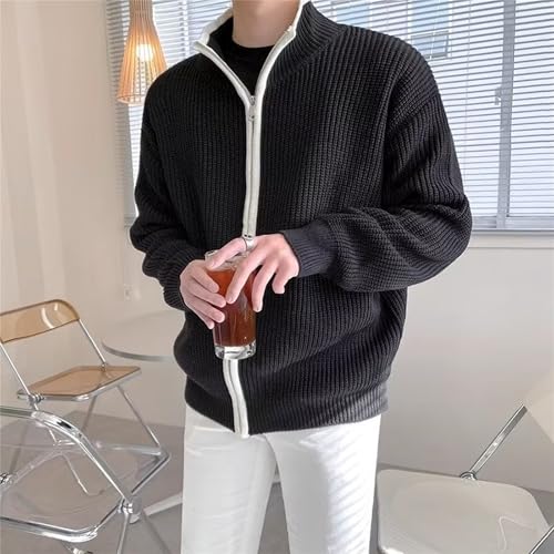Stand Collar Double Zipper Cardigan Casual Cable Knitted Stand Collar Sweaters Mens Full Zip Long Sleeve Knitted Sweater2