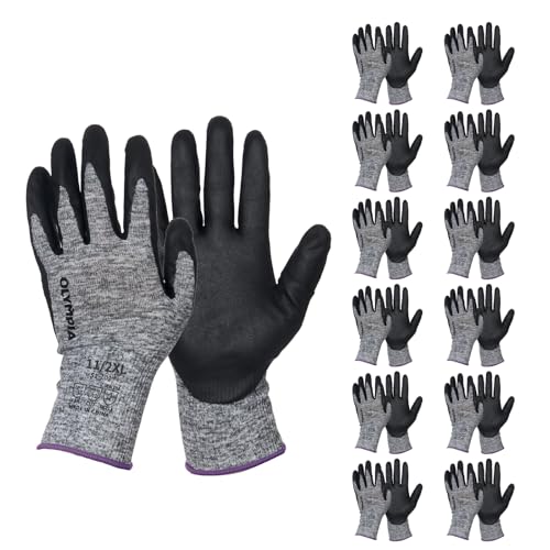 NORTHSKY OLYMPIA Foam Nitrile Dipped Knit Work Gloves, 15 ga Nylon Fiber, Abrasion-Resistant, Safety Work glovesfor Cleaning, Gardening, Carry Goods, Heavy Tasks, 12 Pairs, M, Gray/Black