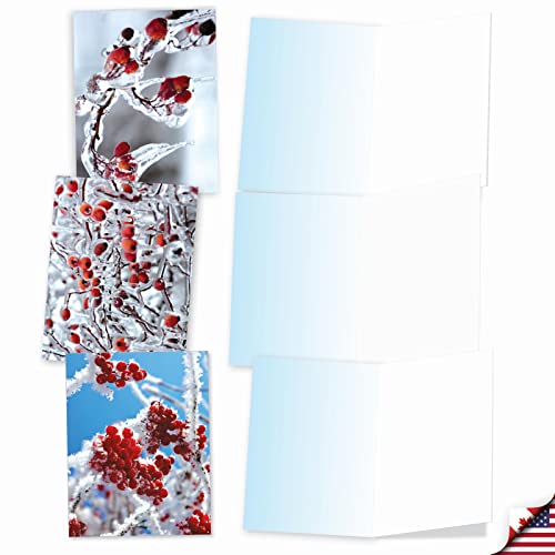 Image of The Best Card Company - 10 Holiday Note Cards for Christmas - Festive Bulk Assortment, Boxed Notecards with Envelopes (4 x 5.12 Inch) - Merry Berries M2274