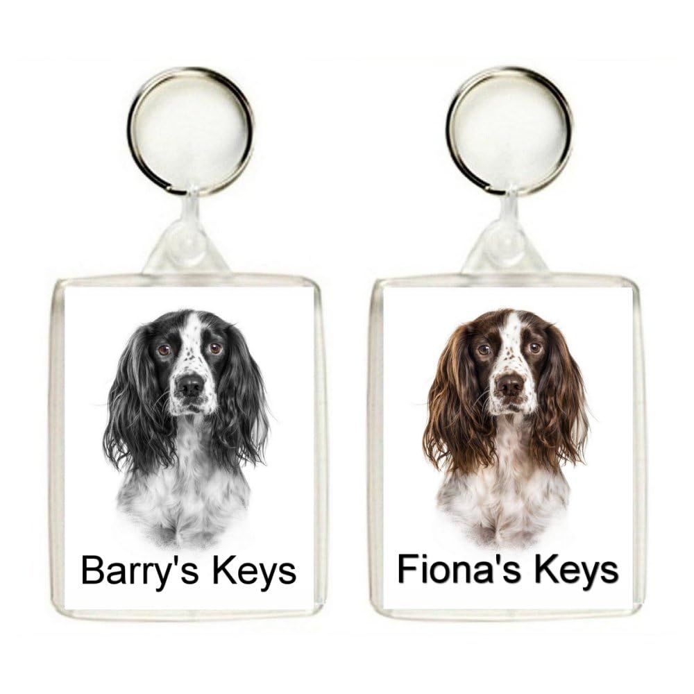 Key Expressions Personalised SPRINGER SPANIEL DOG Keyring/Bag Tag - TWO DESIGNS AVAILABLE (Black and White or Liver and White Springer Spaniel)