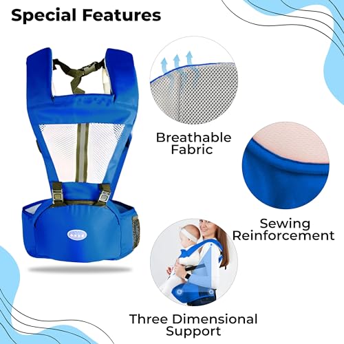 Image of Bembika Baby Carrier with Hip Seat - Soft Kangaroo Bag & Sling Carrier, Multiple Carry Positions, Adjustable Infant Carrier for Hands Free Parenting -(3-24 Months | 3-15 Kg | Blue)
