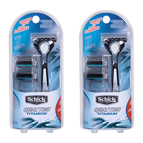Schick Quattro Titanium Razor for Men Value Pack with 1 Razor and 3 Razor Blade Refills - 2 Pack