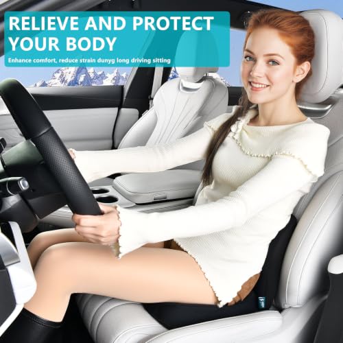 Image of FLORICH Car Seat Cushion and Back Support for Office Chair Memory Foam Chair Cushions Pressure Relief Seat Pads with Gel Massage Point Lumbar Support Relief Sciatica & Tailbone (Light Black)