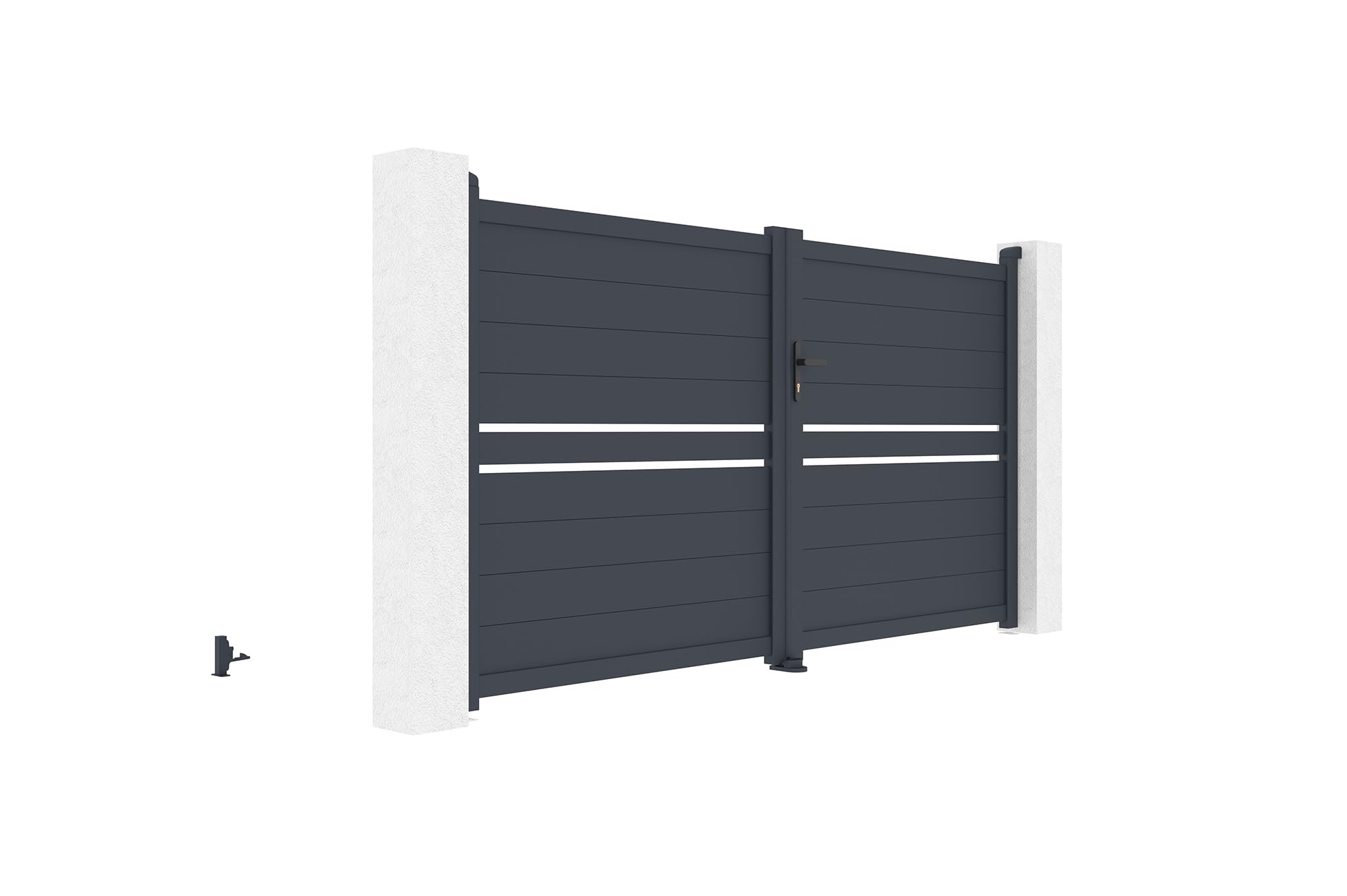 CASANOOV Portail Battant CIMONE 300x158 cm (3x1,6 m – 5 m²) Aluminium Gris Anthracite RAL7016 – Semi-Ajouré Design Moderne – Résistant Corrosion – Kit Complet avec Accessoires