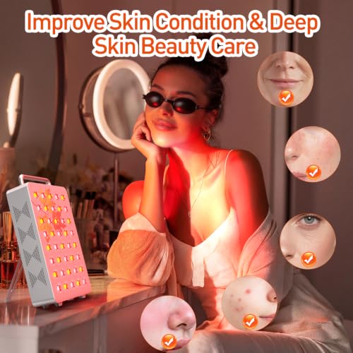 Image of Red Light Therapy Panel, 5 Wavelength 40 Dual Chip LEDs Red and Near Infrared Lamp Therapy Device with Timer & Stand for Body Pain Relief Face Skin Health Sleep