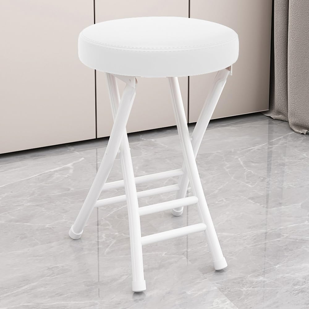 Taburete plegable portátil de 20 pulgadas, silla plegable acolchada de cuero ligero para cocina, camping, bar, uso en interiores y exteriores (blanco) diseño que ahorra espacio
