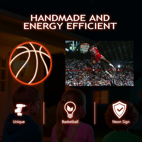 Image of Basketball Neon Sign 13x13 Inch Powered by USB with Dimmer Switch Basketball Shop Led Neon Light Teen Kids Gift Fans Sport Room Bedroom Man Cave Decor for Boys Players Gifts