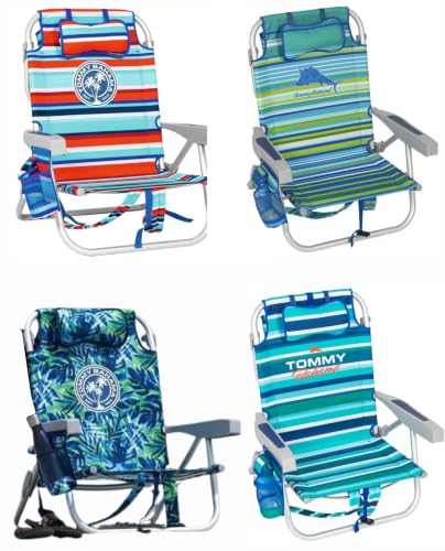 Tommy Bahama TECNOLIFE Silla de Playa Plegable Modelo Palmeras Azules con Bolsa Aislada y Almohada Ajustable