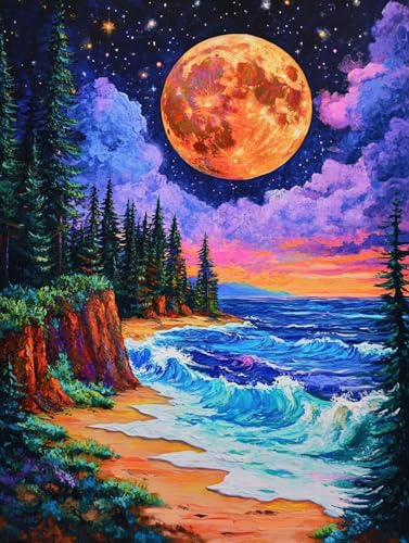 Diamond painting lune et plage grand format pour évacuer le stress quotidien