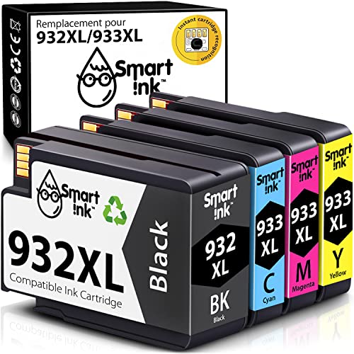 Smart Ink Cartouches d’Encre Compatibles Alternative pour HP 932 Pack de 4 (BK&C/M/Y) avec Système de Puce Avancée pour Officejet 6600 6100 6700 7110 7610 7612 Imprimante Cover