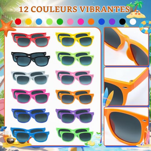 Ovneele lunette de soleil enfant，Lunettes de soleil couleurs néon, 24 pièces pour enfants, cadeaux de fête, pour hommes et femmes, pour l’été, plage, piscine, anniversaire et extérieur – vue 3