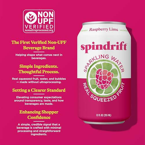 Image of Spindrift Sparkling Water, Raspberry Lime Flavored, Made with Real Squeezed Fruit, Only 9 Calories per Can, 12 Fl Oz Cans, Pack of 24