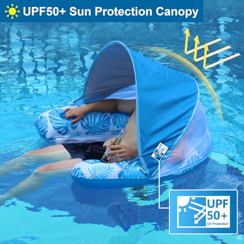 Image of COOLCOOLDEE Pool Float with Canopy, Cup Holder - XL Pool Chair Lounge Float with Adjustable Sun Shade Cover, Drink Holder, Ergonomic Headrest,Inflatable Pool Float for Adults