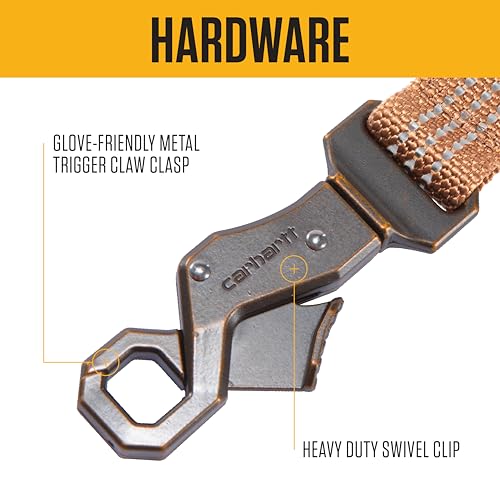 Carhartt Dual Handle Dog Leash, Durable Nylon Webbing Fabric W/Secure Metal Trigger Claw Clasp, Carhartt Brown, Large - Image 4