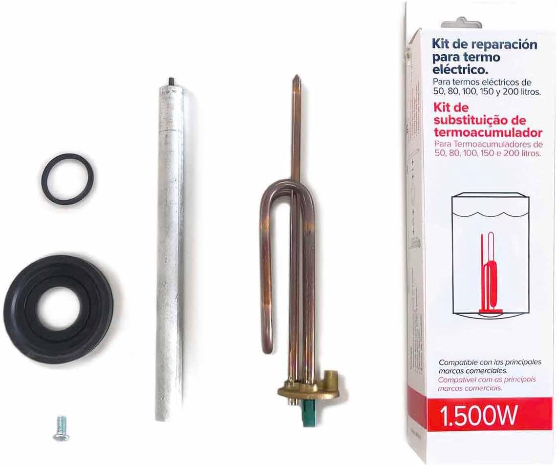 Electric Water Heater Accessories Repair Kit for Various Brands of Electric Thermos with Curved Electrical Resistance (1500W) + Magnesium Anode + Rubber Gasket +