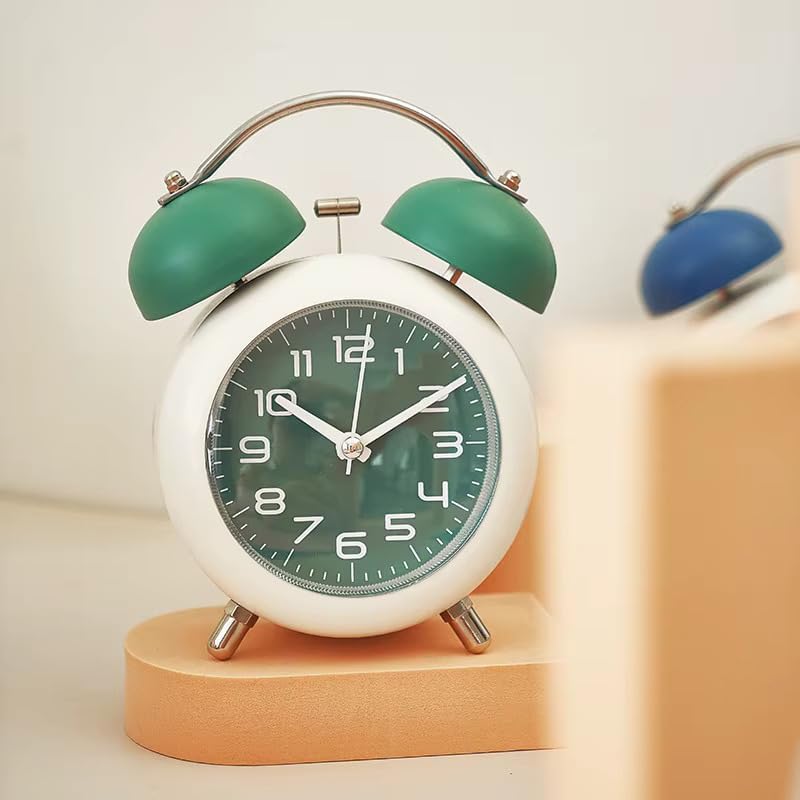 Image of Classic Retro Twin Bell Alarm Clock | Silent Non-Ticking Analog Table Clock with Loud Alarm Ringer & Night Light, Luminous Dial Bedside Clock for Kids, Students, Bedroom & Study Table