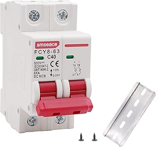 smseace Low-Voltage DC Miniature Circuit Breaker, 40A 2P 500V DIN Rail Mounted Miniature Air Circuit Breaker, Suitable for Solar Panels Grid System.FCY8-63-C40-2P