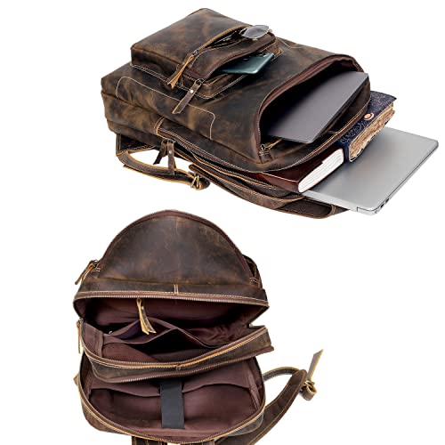 Vintage Leather Backpack For Men 16" Laptop Bag Large Capacity Business Travel Hiking Shoulder Daypacks Business Office Brown (Laptop Backpack 1) - Image 4