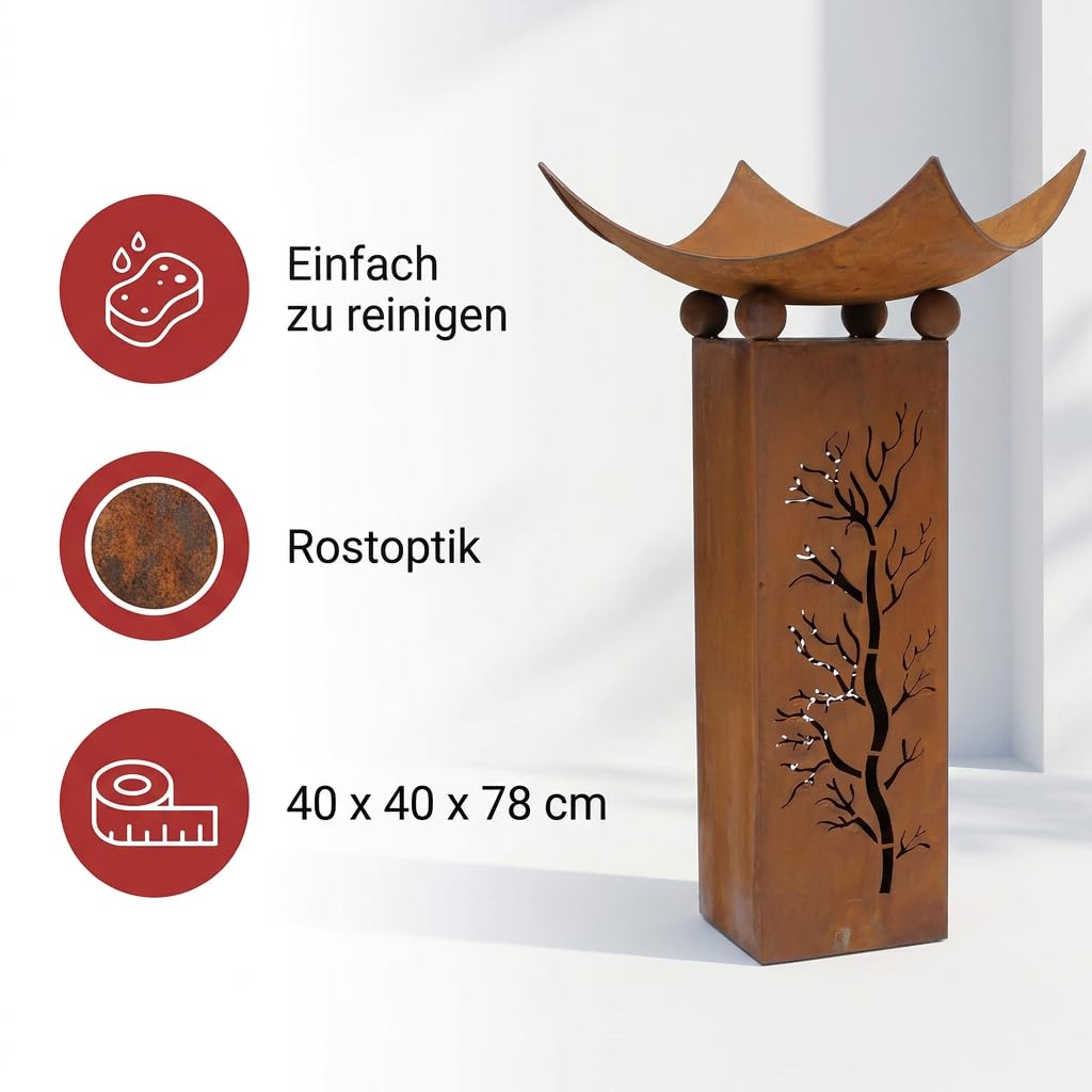 FRANK FLECHTWAREN Säule Feuerschale, 2-teilig, Dekosäule, Pflanzsäule, Schale 40 x 40 x 14 cm, Gestell 20 x 20 x 60 cm, GH 78 cm, nur für den Außenbereich geeignet Vielseitig einsetzbar