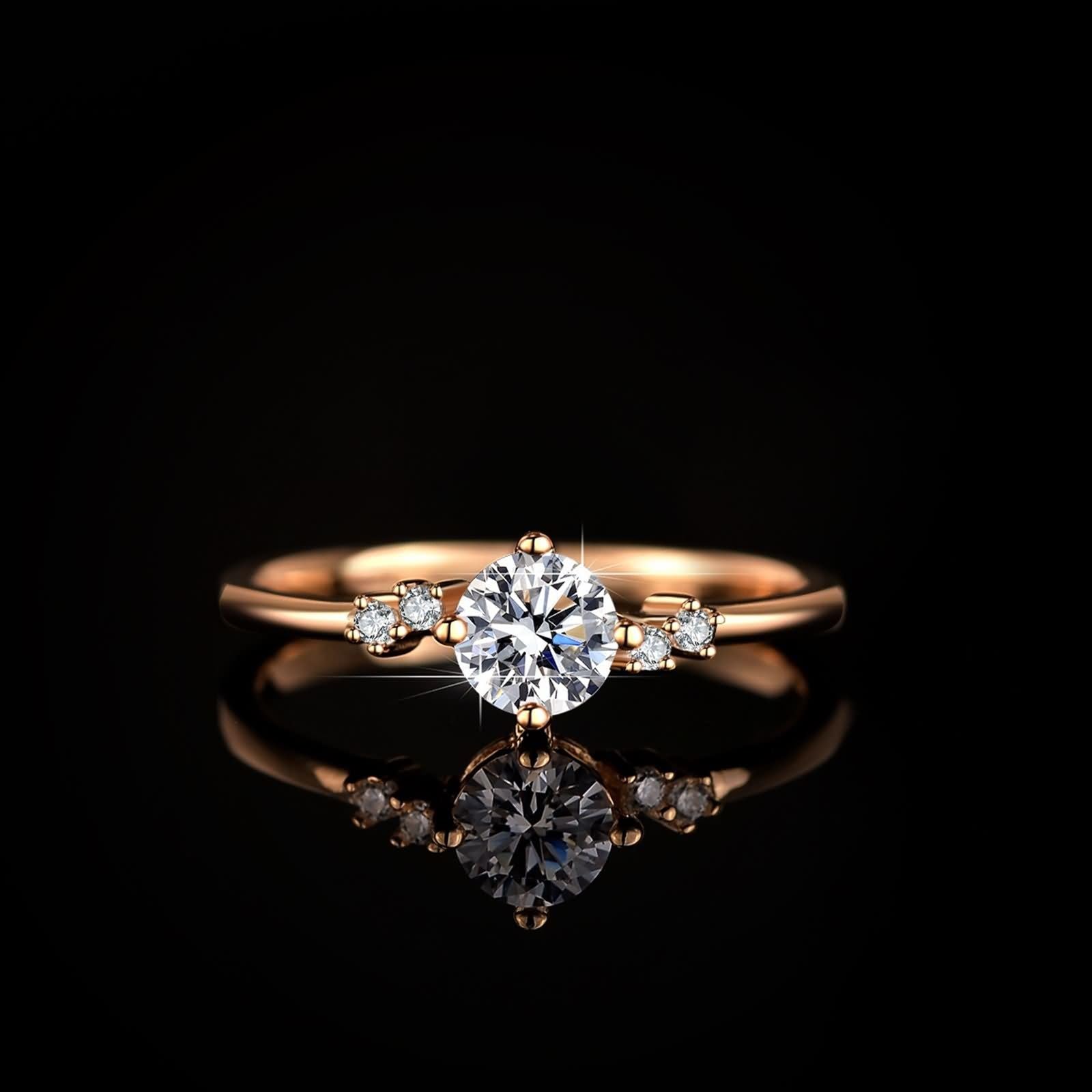 Fedi nuziali vintage proposta di matrimonio anello con 4 artigli e 0,5 ct moissanite 14 carati oro rosa misura 49 (15,6)