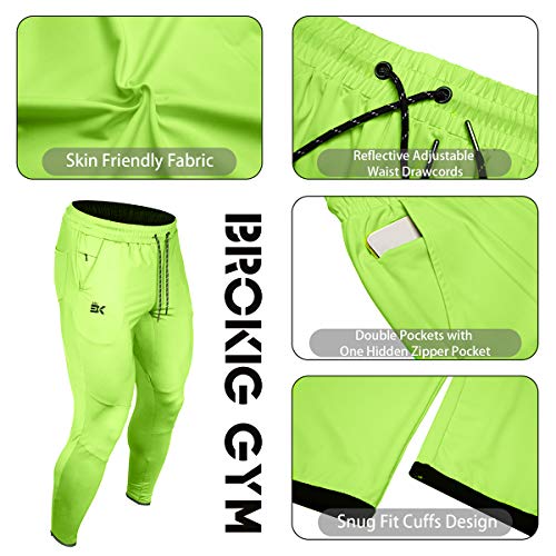 Brokig Mens Lightweight Gym Jogger Pants,Men's Workout Sweatpants With Zip Pocket (Large, Neon Green) #TOP5