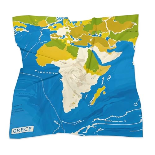 Greece Map Print Square Scarf for Women, Silk Like Head Scarf Fashion Accessory, Elegant Lightweight Neckerchief3