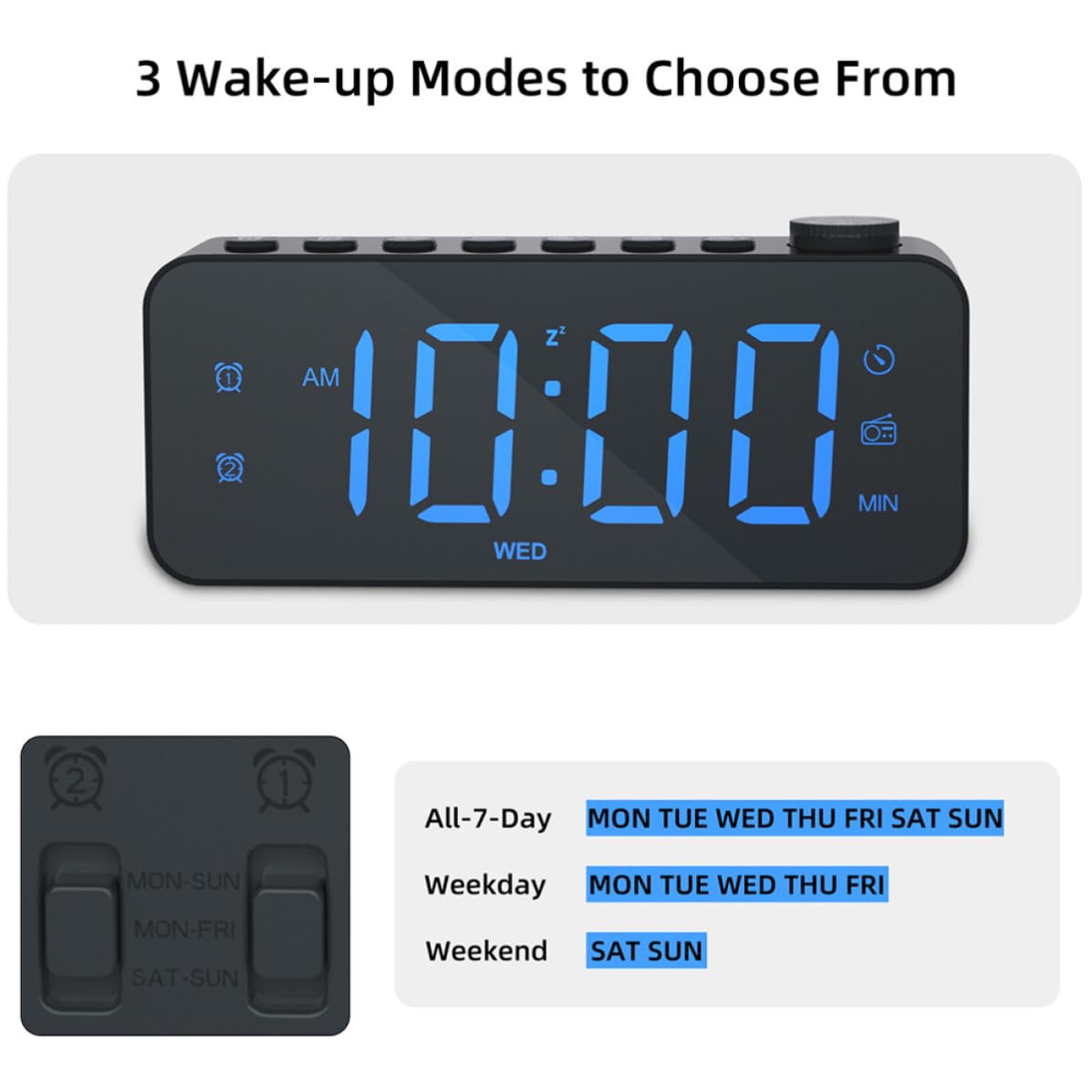 Cabilock Digitaler Wecker Separate Alarmsteuerung Kunststoffgehäuse für Schlafzimmer mit Großem LED Display Wecker mit Radio und Alarmfunktion und Moderne Wohndekoration