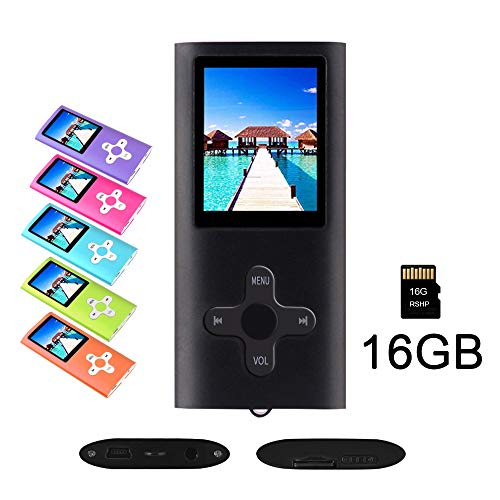 RHDTShop MP3 MP4 Player with a 16 GB Micro SD Card, Support UP to 64GB TF Card, Rechargeable Battery, Portable Digital Music Player/Video/E-Book Reader, Ultra Slim 1.7