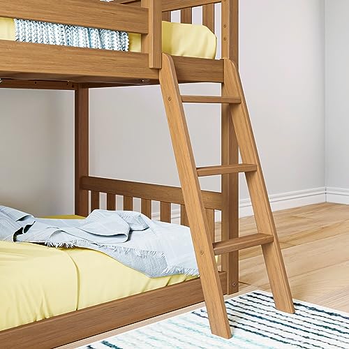 Image of Max & Lily Twin Over Twin Low Bunk with Slide and Ladder, Wooden Bunk beds with 14 inch Safety Guardrail for Kids, Toddlers, Boys, Girls, Teens, Bedroom Furniture, Pecan