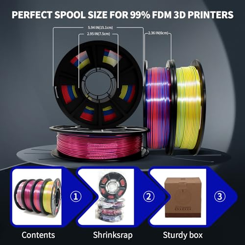 Image of YOUSU 3D Printer Filament Tri Color Silk PLA Filament 1.75mm, 3D Printing Filament Bundle,Multicolor Filament Like Rainbow PLA, 250g X 4 Pack.