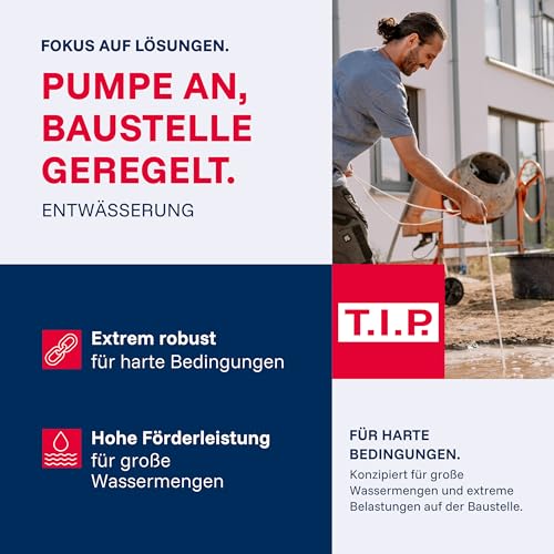 T.I.P. Schmutzwasser Tauchpumpe - Baupumpe Edelstahl (30.000 l/h Fördermenge, 13m Förderhöhe, 1,3bar Druck, 1.800W, 45mm Korngröße, Waschlauge, heißes Wasser bis 95°C) Extrema 500/13 IX, 30171