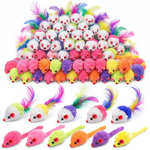 120 Pcs Fur Mice Cat Toys Furry