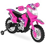 Best Choice Products Kids 6V Ride On Motorcycle w/Treaded Tires, Working Headlights, 2mph Top Speed, Training Wheels, Realistic Sounds, Music, Battery Charger - Hot Pink