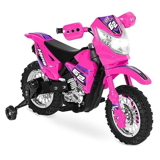 Best Choice Products Kids 6V Ride On Motorcycle w/Treaded Tires, Working Headlights, 2mph Top Speed, Training Wheels, Realistic Sounds, Music, Battery Charger - Hot Pink
