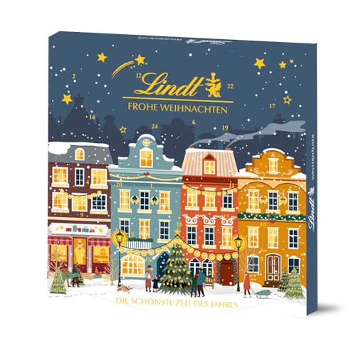 Lindt Schokolade | Winterhäuser Adventskalender 2025 | 153g | festlicher Kalender mit 24 Klassikern von Lindt | Schokoladen-Geschenk zu Weihnachten