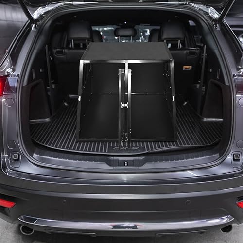 Defacto Hundetransportbox Alu Hundebox Reisebox Autobox Gittertür abschließbar Aluminium Transportbox für Hunde Tiertransportbox (Schwarz, (L) 89X69X50 cm)