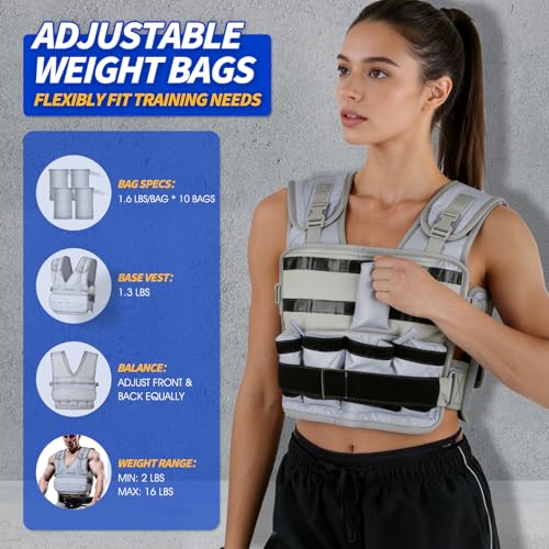Image of Adjustable Washable Weighted Vest for Women Men, Flexible Cushioning & 4-Layer Breathable Fabric, V-Neck for Walking, Running & Strength Training