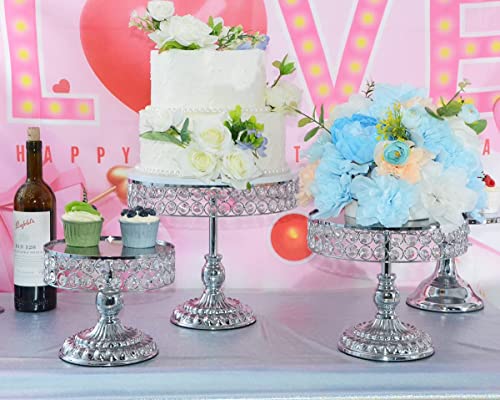 3Pcs Cake Stand Set, Metal Round Cupcake Dessert Stand Cake Display Holder With Crystal Cookies Fruit Serving Tray Decor For Wedding Party Birthday (Silver) #TOP4
