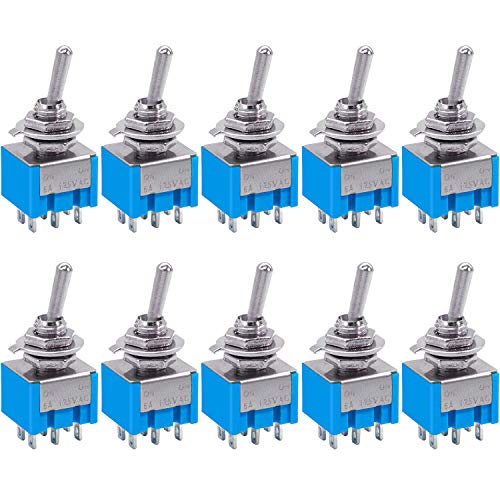 Taiss 10Pcs DPDT Mini Toggle Switch 6-Pin 2 Position ON/ON Miniature Toggle Switches 6A 125VAC Toggle Switch...