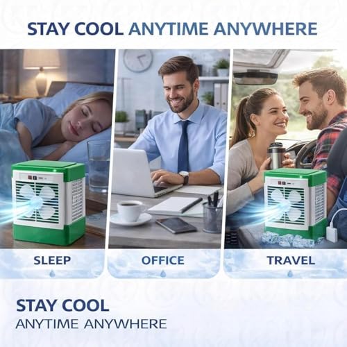 Image of Drumston (15 Years Assured Warranty) Rechargeable Portable Mini Air Cooler with 1.5L Water Tank, USB Personal Desk Cooling Fan with Battery Backup, 3 Speed Quiet Evaporative Air Cooler for Room