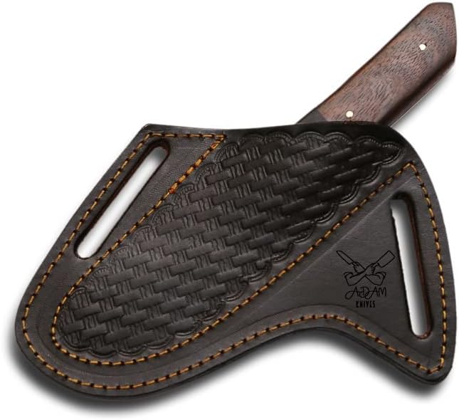Miniatura 4 de Funda de Cuchillo de Cuero para Cinturón - Funda Pancake Inclinada, Cubierta de Cuero Labrado - Marrón Oscuro