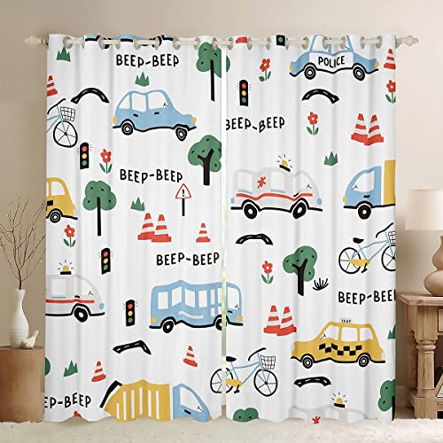 Feelyou Cars Curtains for Bedroom Living Room (2 Panels, 52 x 84 Inch) Kids Cartoon Car Blackout Curtains Construction Vehicles Darkening Dreapes Trucks Window Treatments